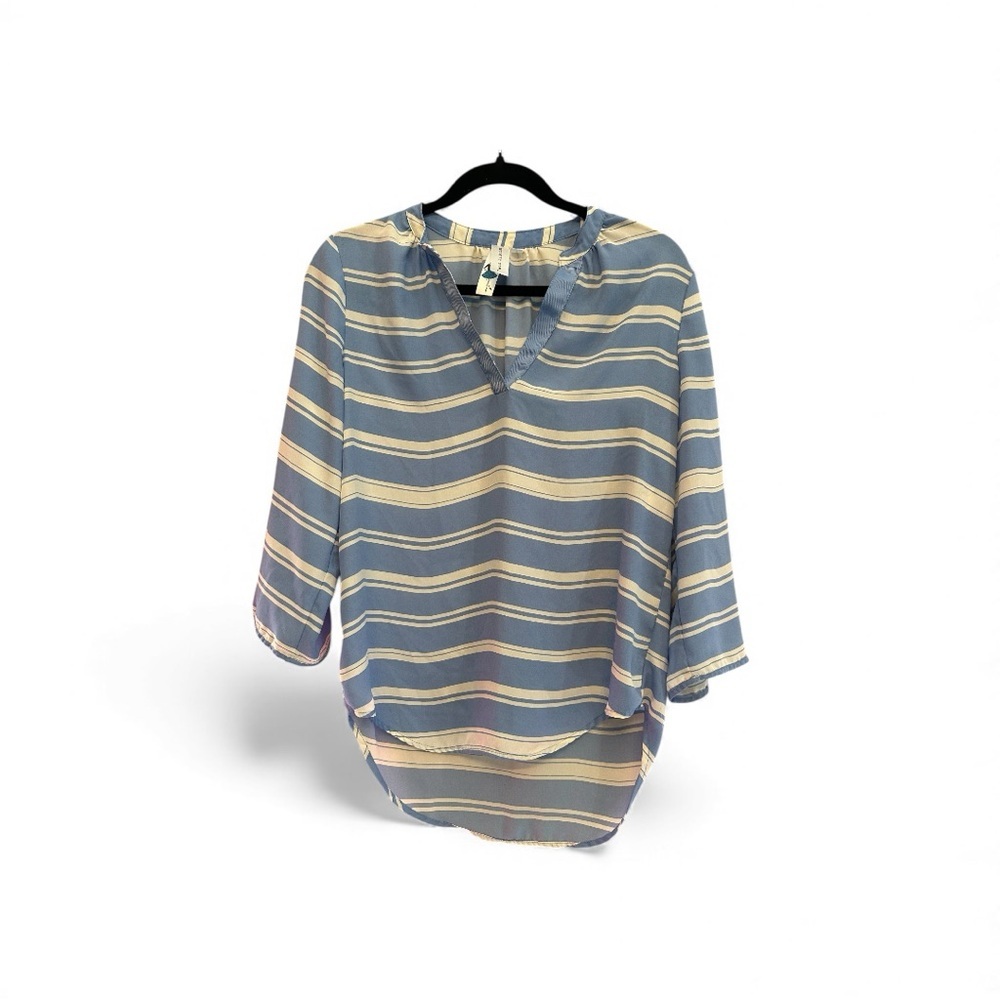 Society Girl Blue and White Striped Women's Blouse Small